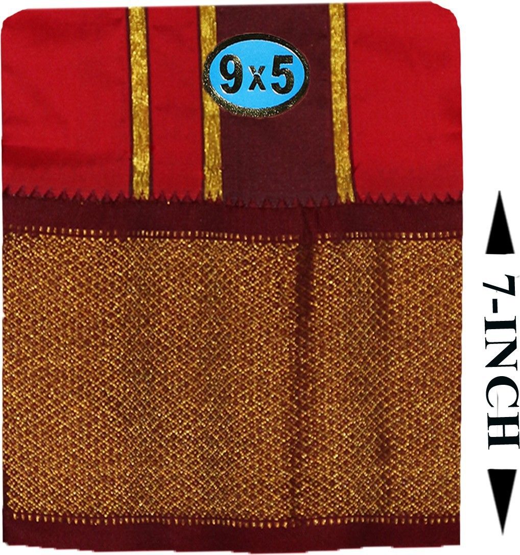 Prakasam Cotton Art Silk Men's Red Panjakejam(9x5) dhoti & towel set ( both attached together) Solid Men Dhoti-image-2