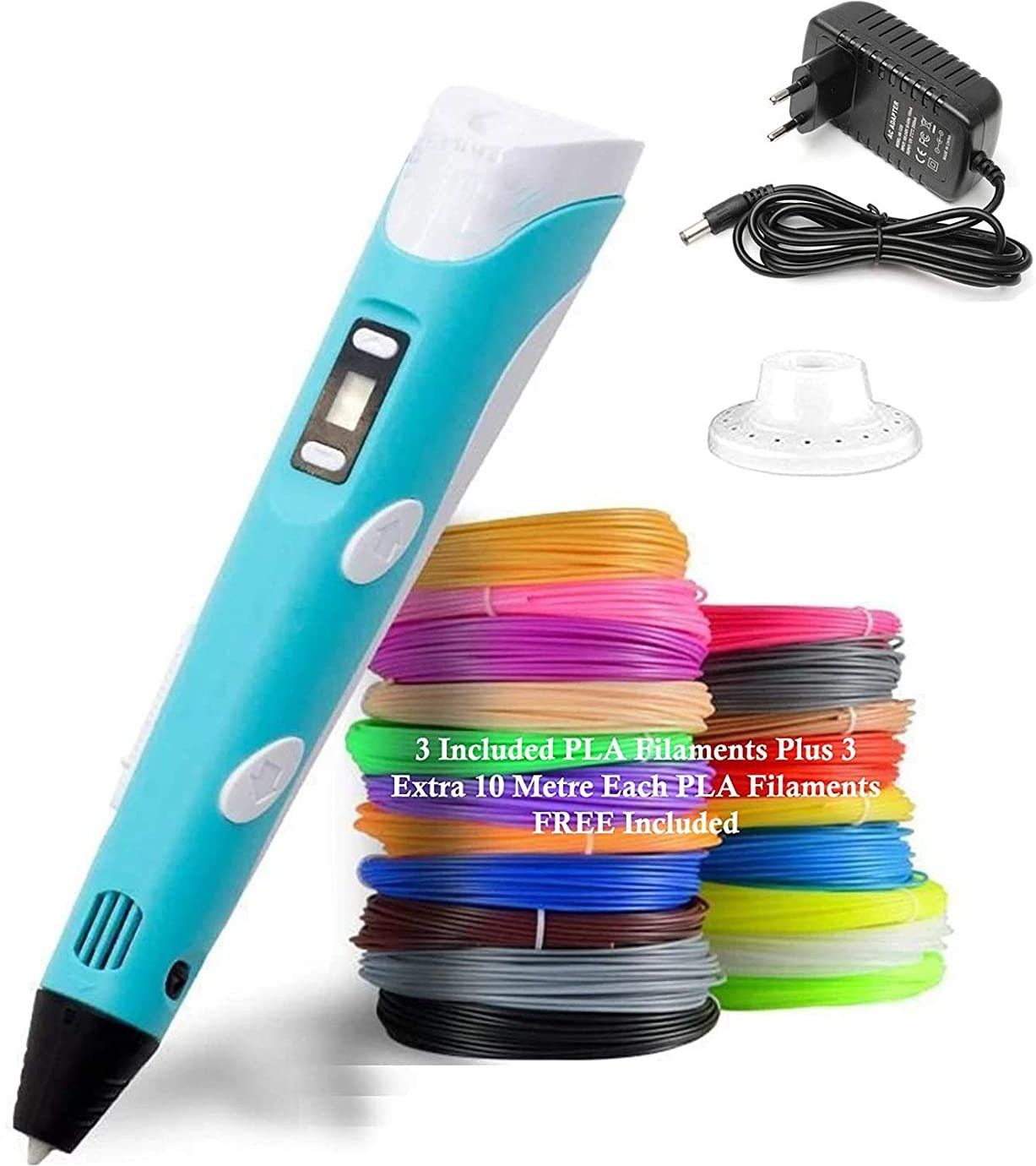 3D Printing Pen with LCD Display & FREE 3 ,1.75 mm, 10 Metre Each PLA Filament Refills, Multicolour 3D Printer Pen