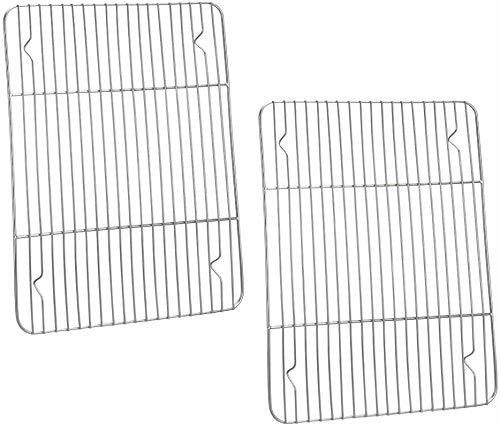 313388 Cooking Rack Pack of 2, Stainless Steel Cooking Cooling Baking Roasting Grilling Drying Rack, Rectangle 11.6'' x 9'' x0.6'', Oven & Dishwasher Safe - Chrome 10 Slice Toast Rack