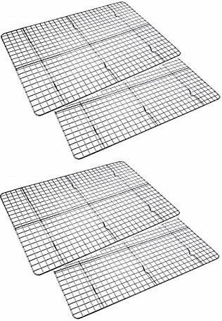 31554 Stainless Steel Wire Cooling Rack for Baking fits Half Sheet Pans Cool Cookies, Cakes, Breads - Oven Safe for Cooking, Roasting, Grilling - Heavy Duty Commercial Quality Set of 4 32 Slice Toast Rack
