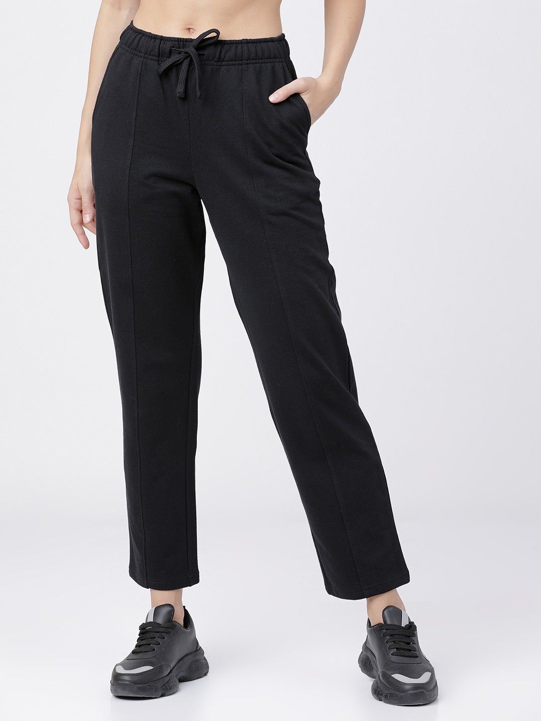 Women Solid Black Track Pants