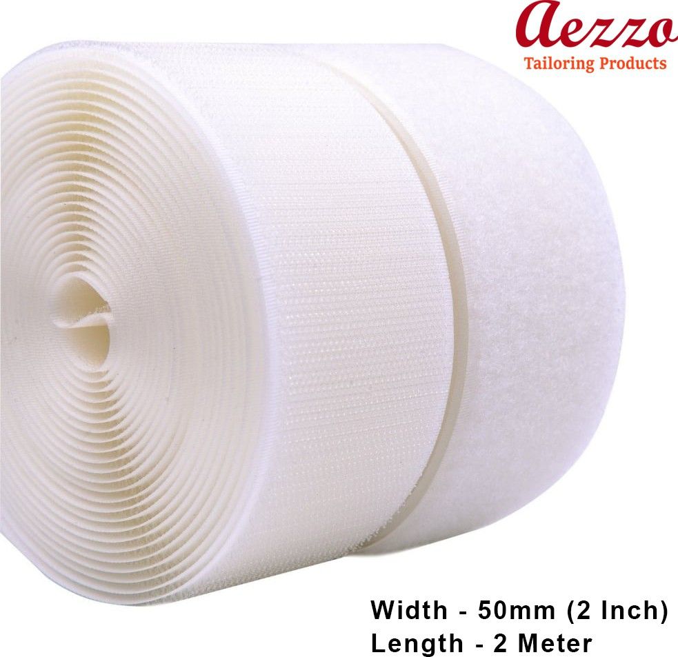 White Velcro Hook + Loop Sew-on Fastener tape roll strips 2 Meter Length 2 Inch (50 mm) Width. Use in Sofas Backs, Footwear, Pillow Covers, Bags, Purses, Curtains etc. (2 Meter White) Sew-on Velcro-image-44