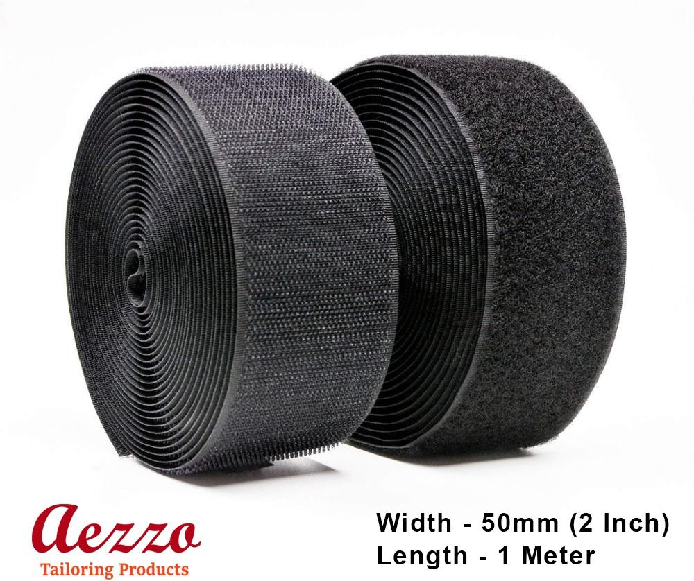 black velcro hook + loop sew-on fastener tape roll strips 1 meter length 2 inch (50mm) width. use in sofas backs, footwear, pillow covers, bags, purses, curtains etc. (1meter black) sew-on velcro