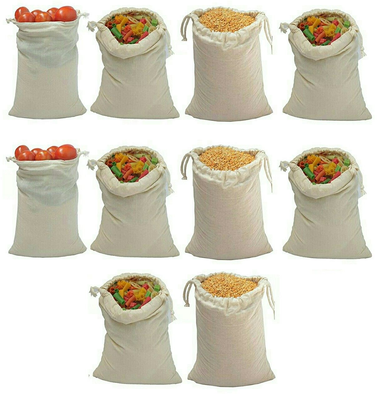 100% Cotton Reusable Fridge Storage Bags for Vegetables and Fruits, Eco-Friendly Cotton, Non-Toxic, Washable (10 LARGE Size Bag) Pack of 10 Grocery Bags (Beige) Pack of 10 Grocery Bags-image-37