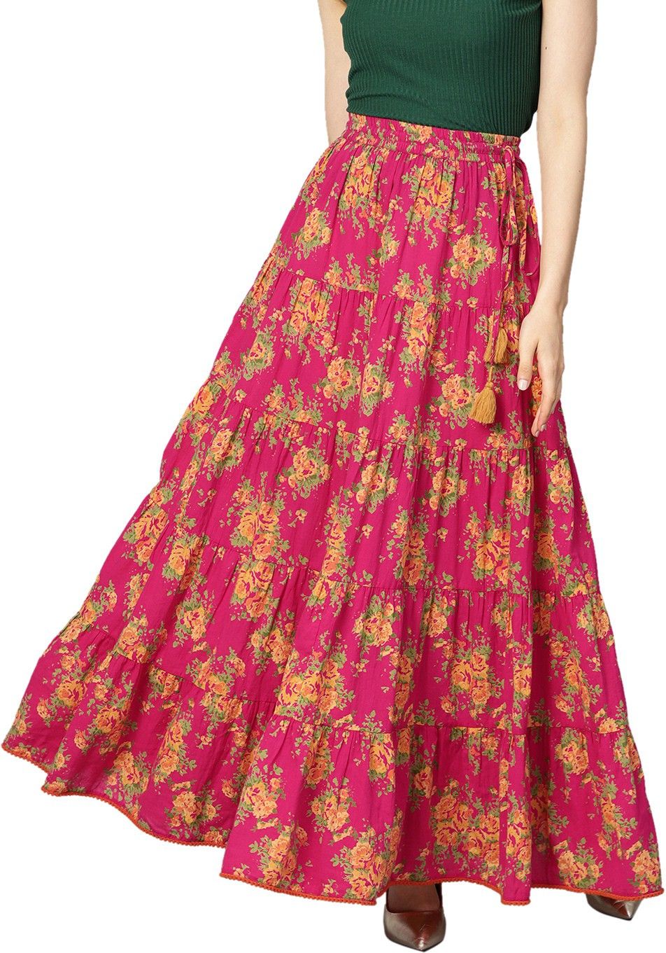 Women Printed Flared Pink Skirt-image-41