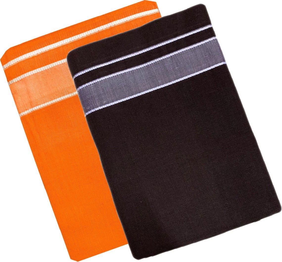Prakasam Cotton Men's Kerala Style Premam Single (1.28X2.00 mtrs) Colour (pack Of 2) (Orange-Coffee Brown) Solid Men Dhoti-picture-23