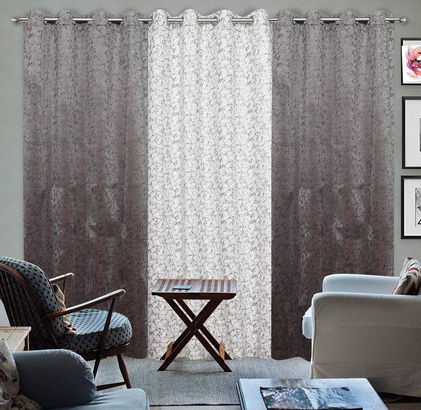 kraftiq homes 152 cm (5 ft) Velvet Room Darkening Window Curtain (Pack Of 3)-picture-12