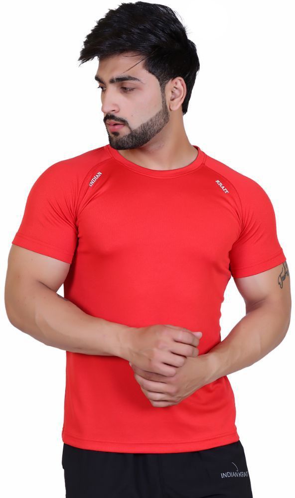 indian krait Men Solid Round Neck Elastane Red T-Shirt-picture-28