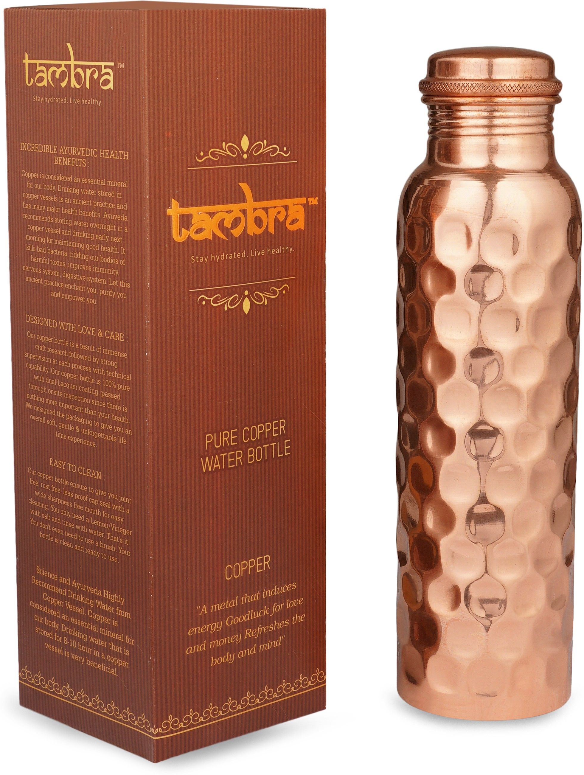 tambra COPPER HAMMERED JOINTLESS BOTTLE 1000 ml Copper Bottle-picture-32