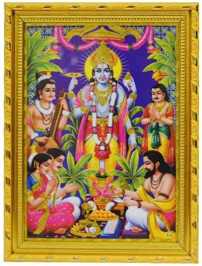 Lord Satyanarayana Swamy Vishnu Avatar Gold Coated Synthetic Photo Frame for Wall Hanging Puja Mandir Religious Frame-image-3
