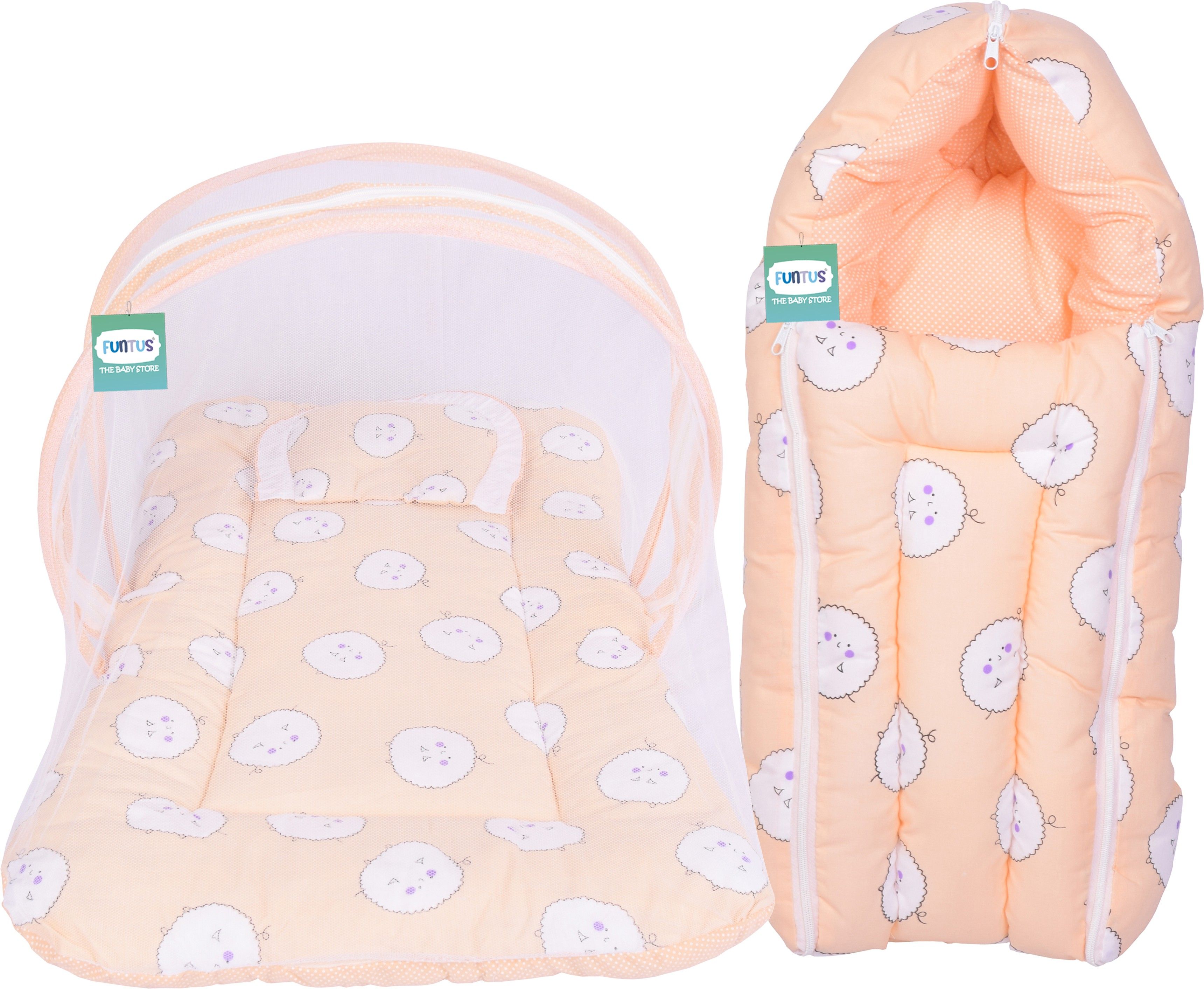 funtus New Born Baby Mosquito Net Bed With Cushioned Pillow And Sleeping Bag Standard Crib-picture-17