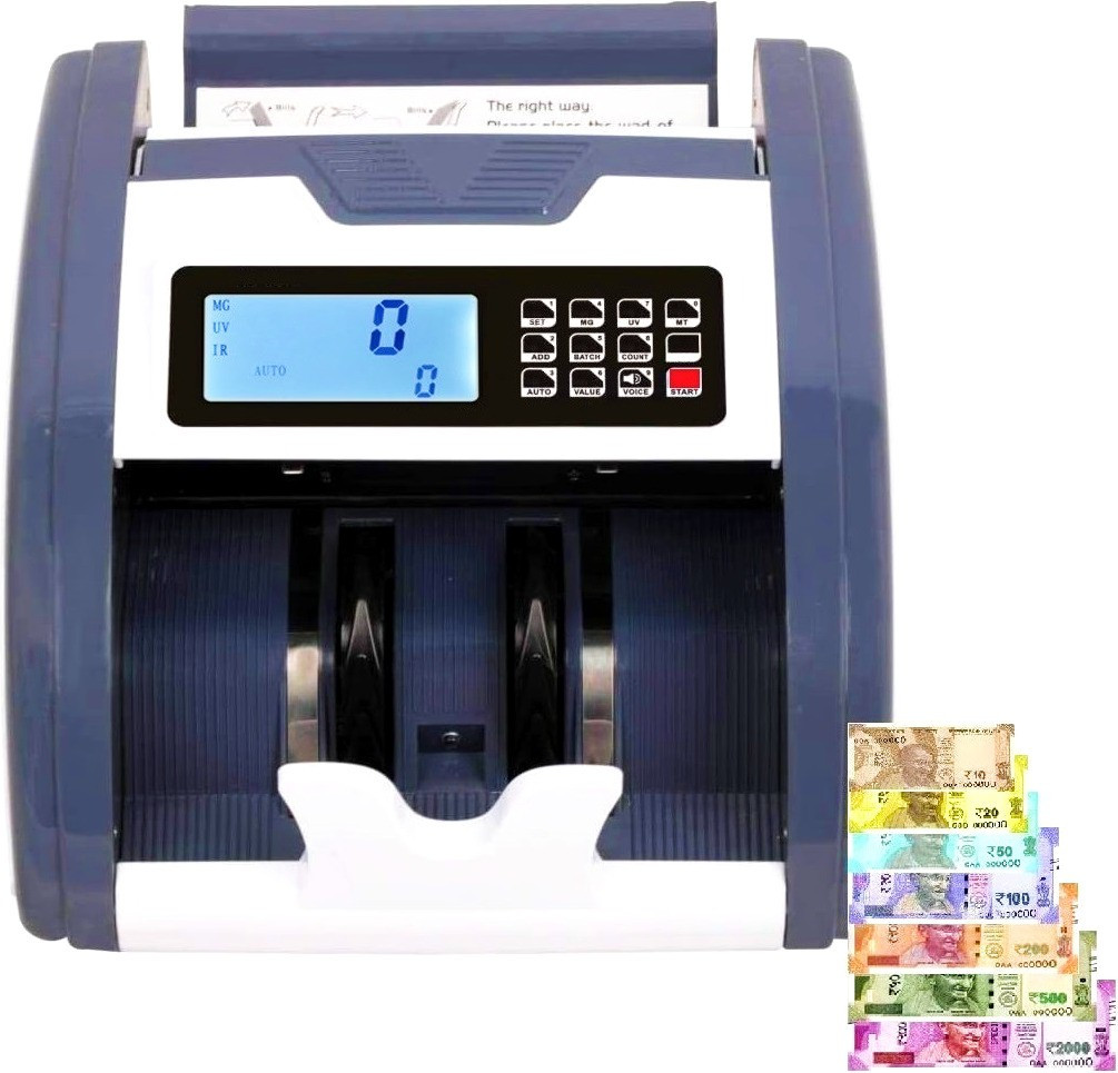 Drop2Kart Bill Counter with Large Blue TFT LCD Display, Counts All Old & New INR with UV/MG/MT FakeNote Scanning Note Counting Machine image 1
