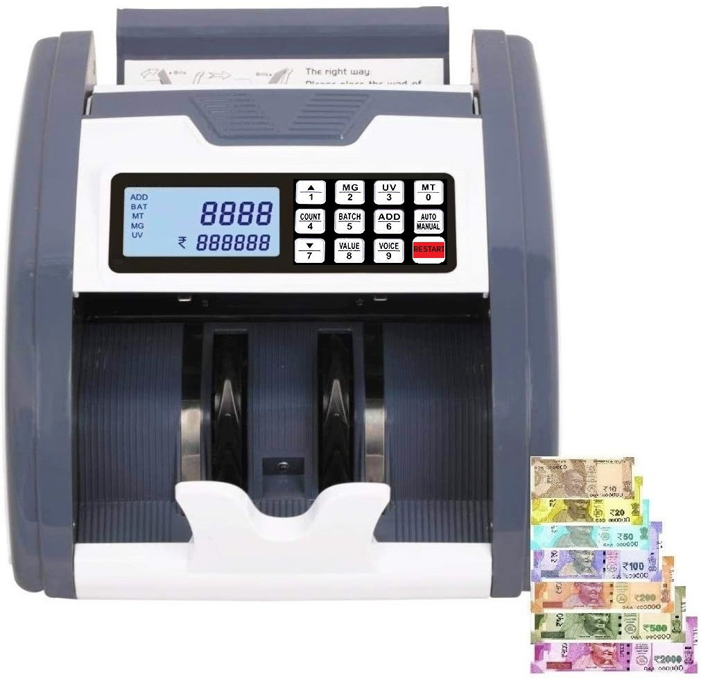 Drop2Kart Cash Counter Updated for All Old & New INR Notes, UV/MG/MT CMOS FakeNote Detection Sensors, ADD+BATCH Mode Note Counting Machine image 1