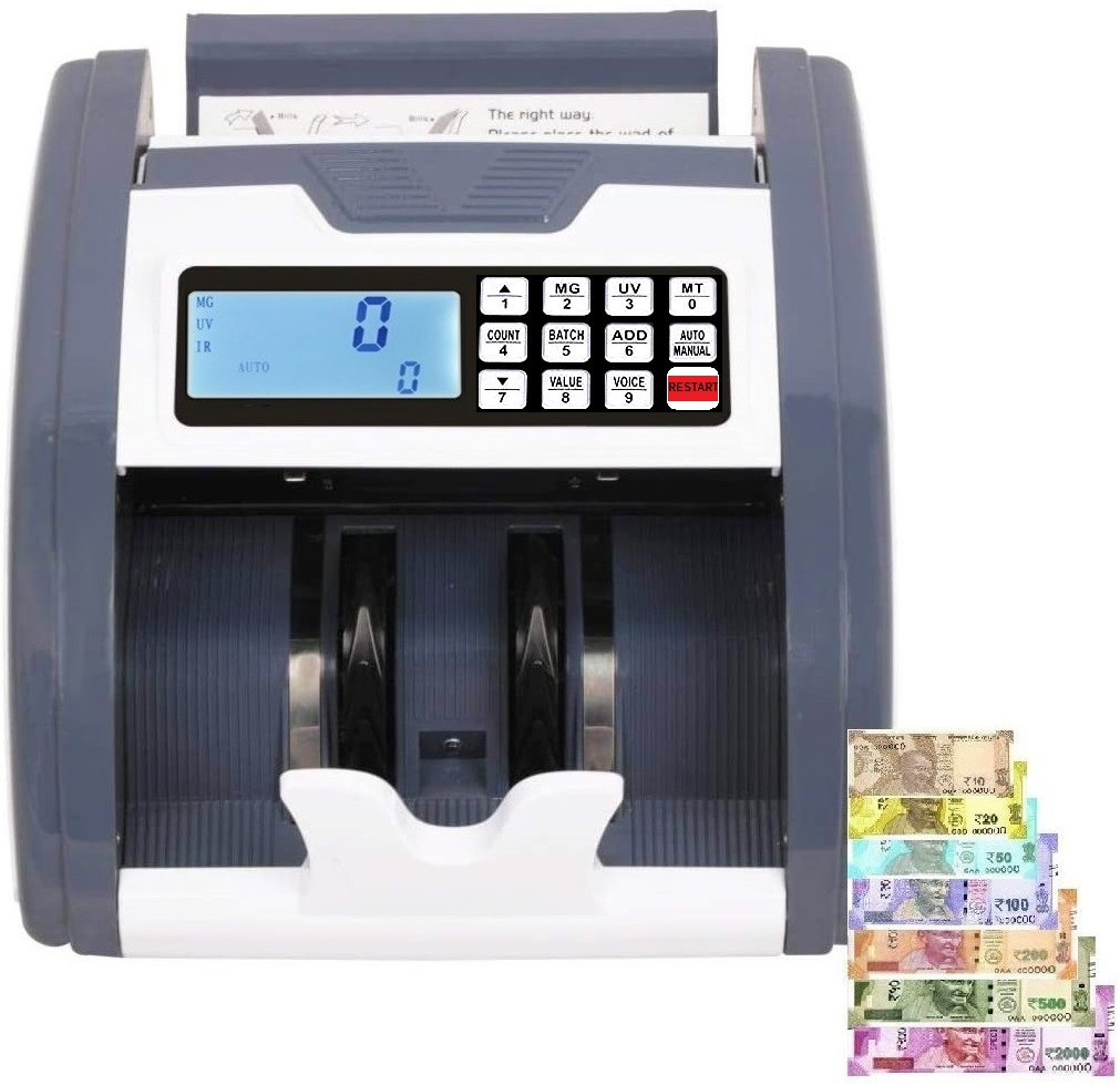 Drop2Kart Bill Counter - Automatic Counts All INR Currency, UV/MG/MT Fake Bill Detection, Big TFT LCD Display with FakeNote Alarm Note Counting Machine image 1