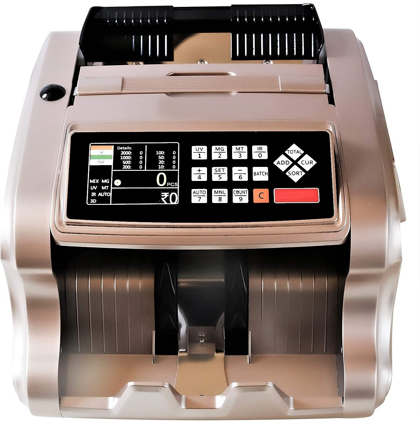 Drop2Kart MixValue Bill Counter - Dual HeavyDuty Motor, UV/MG/MT/IR FakeNote Detection, Counts All INR, External LED Display Note Counting Machine image 1