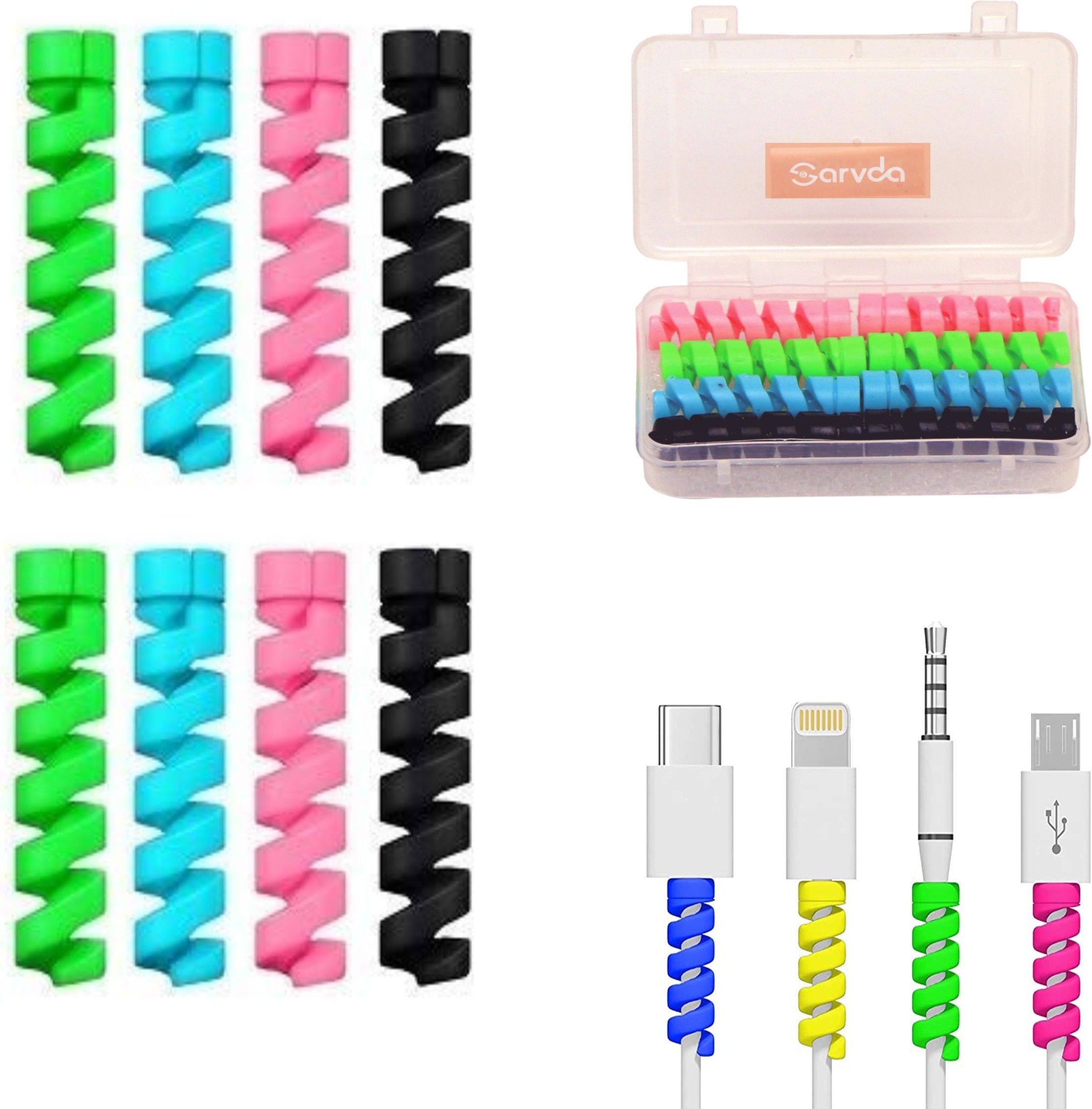 sarvda Cable Protectors with organizer box for Charger Earphones iPhone Oneplus set of 8 pcs Cable Protector-image-42