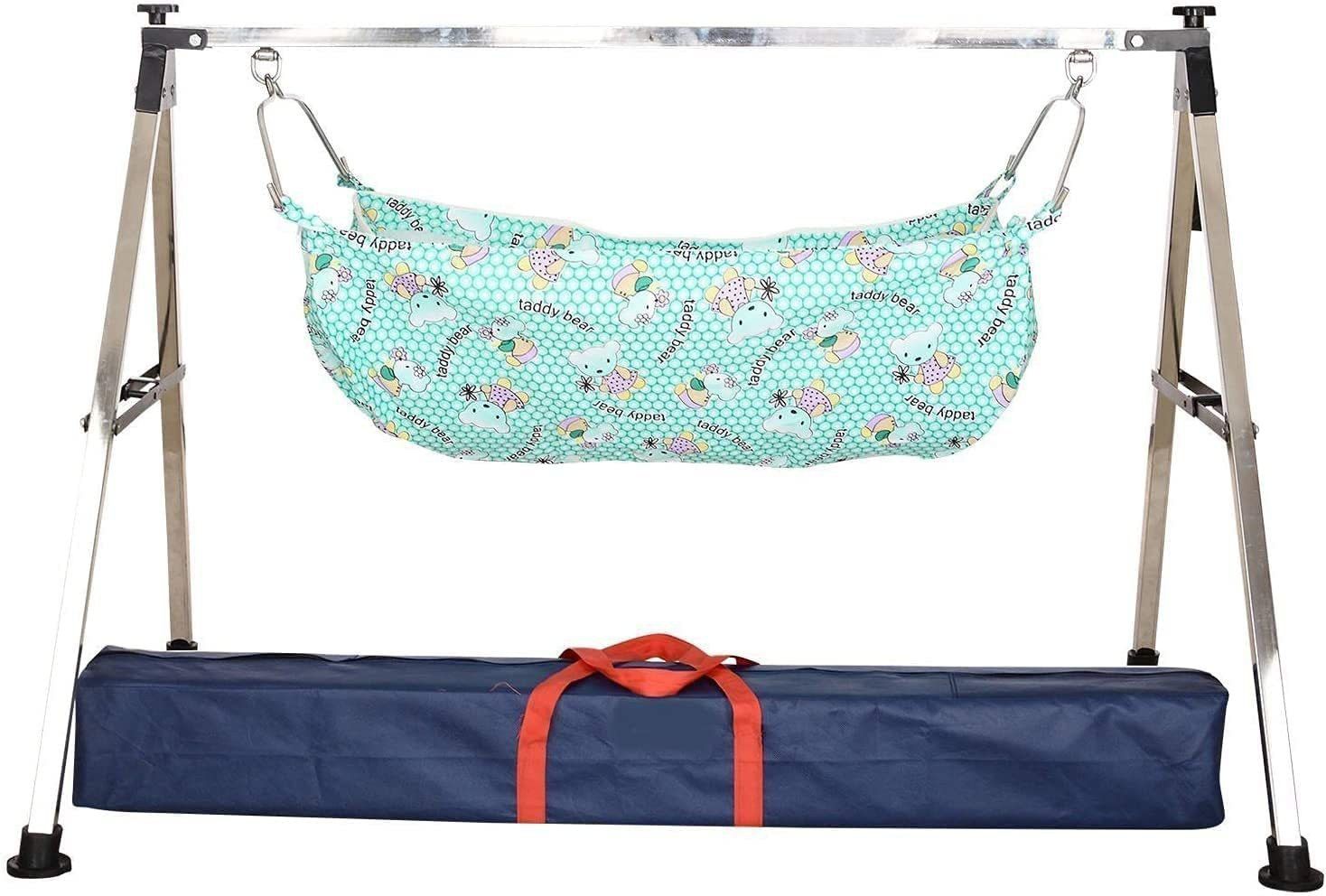 partiz Baby Boy's and Girl's Portable Folding Swing Baby Cradle Ghodiyu Palna with Hammock Having Mosquito Net,Square,Steel,Black-picture-13