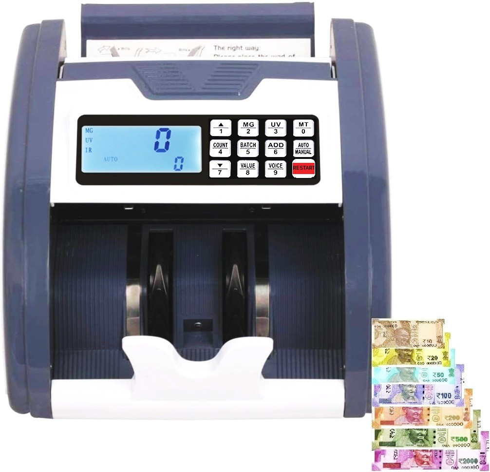 Drop2Kart Bank Grade Cash Counter - Counts All INR Notes, Big LCD Display with UV/MG/MT Counterfeit Bill Detection, LED External Display Note Counting Machine image 1