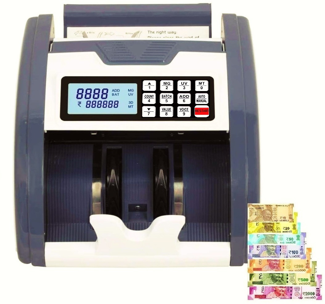 Drop2Kart Bill Counter - Fully Automatic, UV/MG/MT FakeNote Detection, LCD Display+Dual HeavyDuty Motor, Fast Counts All INR Note Counting Machine image 1
