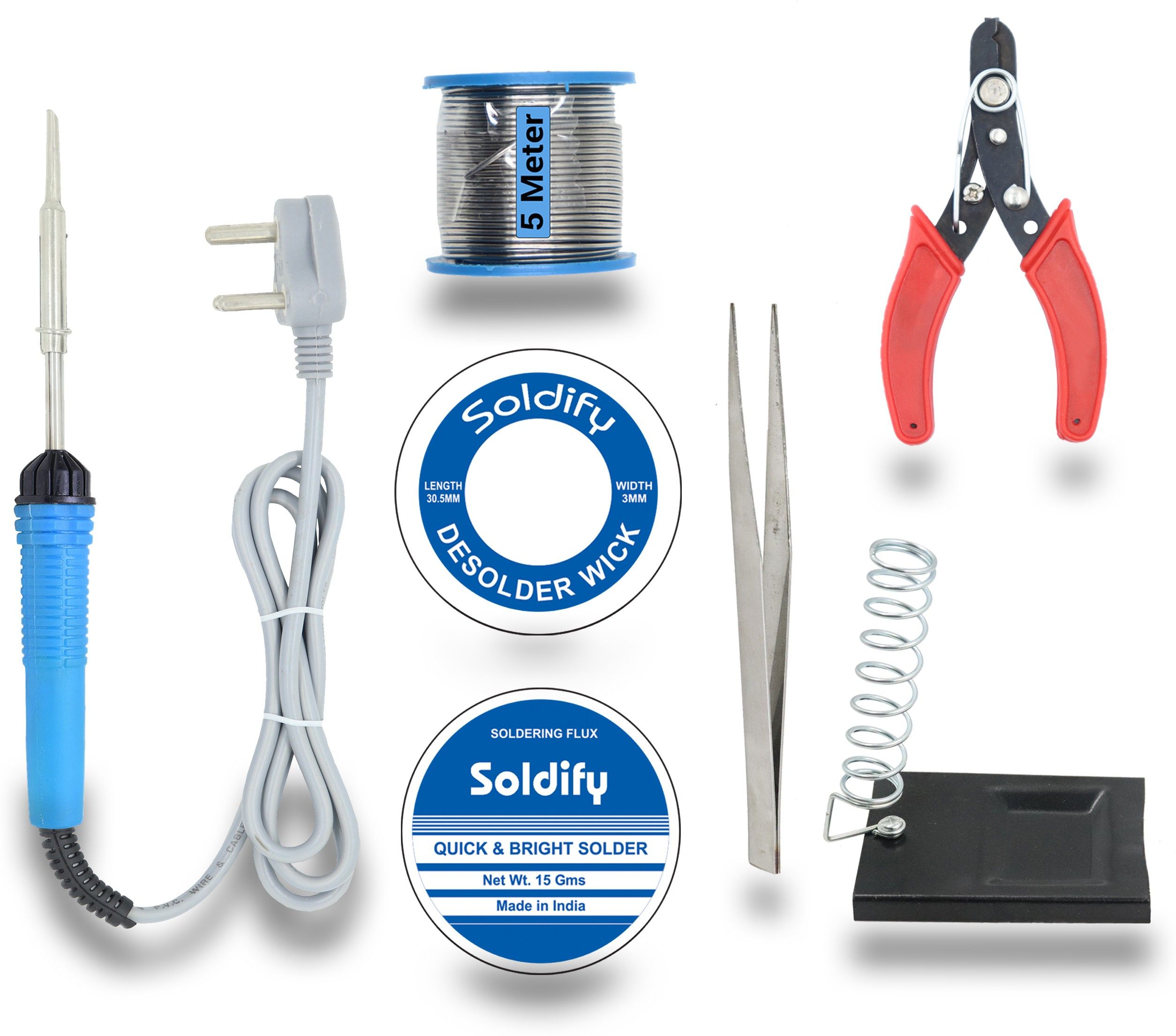BASIC 7IN1 COMPLETE KIT 30W SOLDERING IRON MACHINE TOOL KIT | SOLDER WIRE | STAND | WIRE CUTTER | SOLDERING PASTE FLUX | TWEEZER | DESOLDERING WICK 30 W Simple-image-37