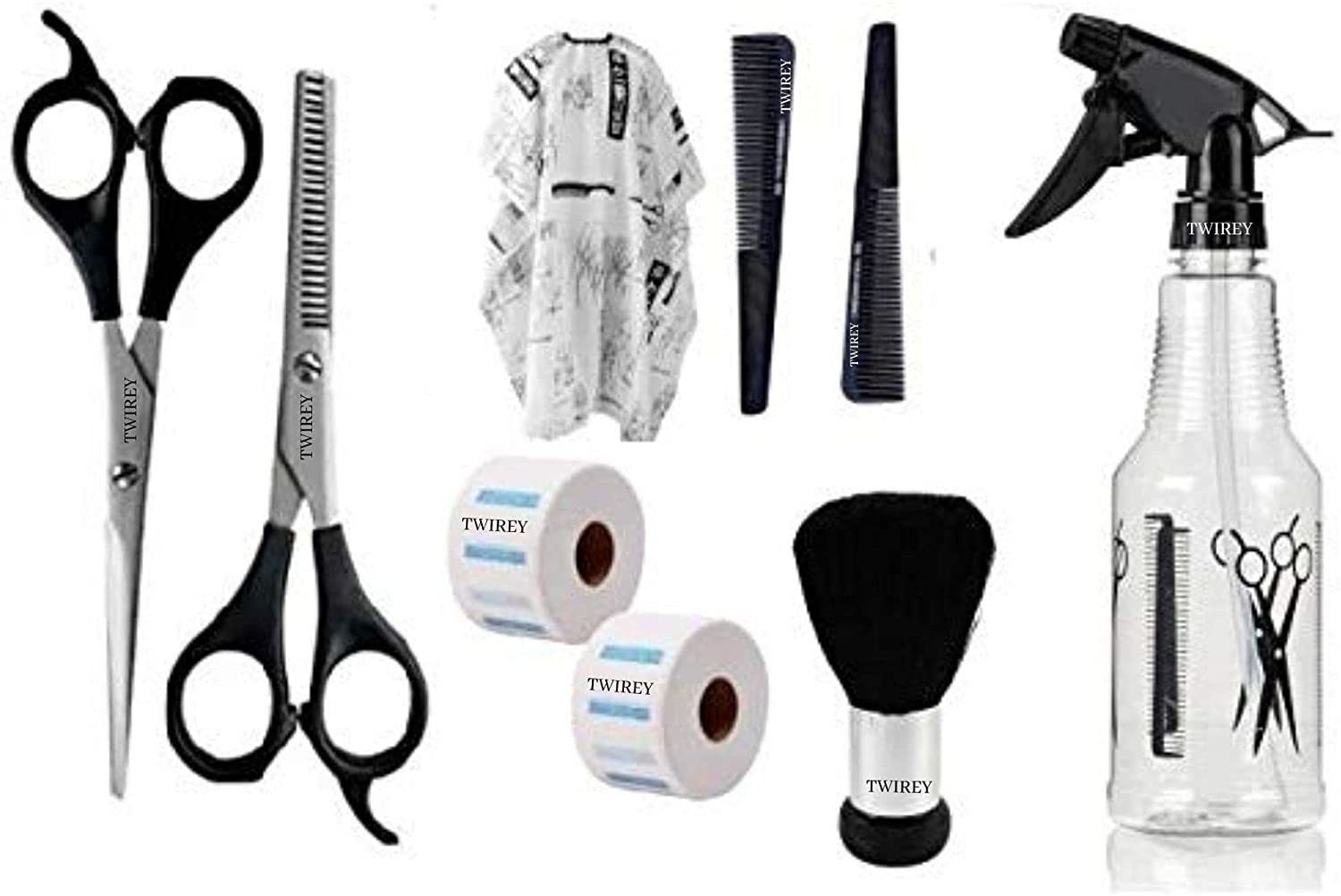 twirey 9In1 Professional Parlour Cutting Set(hair cutting scissorS + Thinning scissor+ Hair Cutting Sheet Apron + Neck Face Duster Brush + Comb +Spray bottle+ neck roll) (PACK OF 9) Personal Care Appliance Combo-image-42