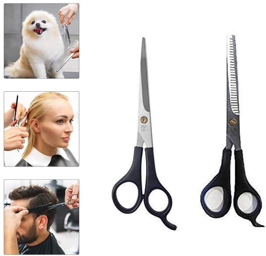 Stainless Steel Professional Salon Barber Hair Cutting & Thinning Scissors Hairdressing Styling Tool Including Beard Care. (Combo Scissor) Scissors (Set of 2, Black) Scissors