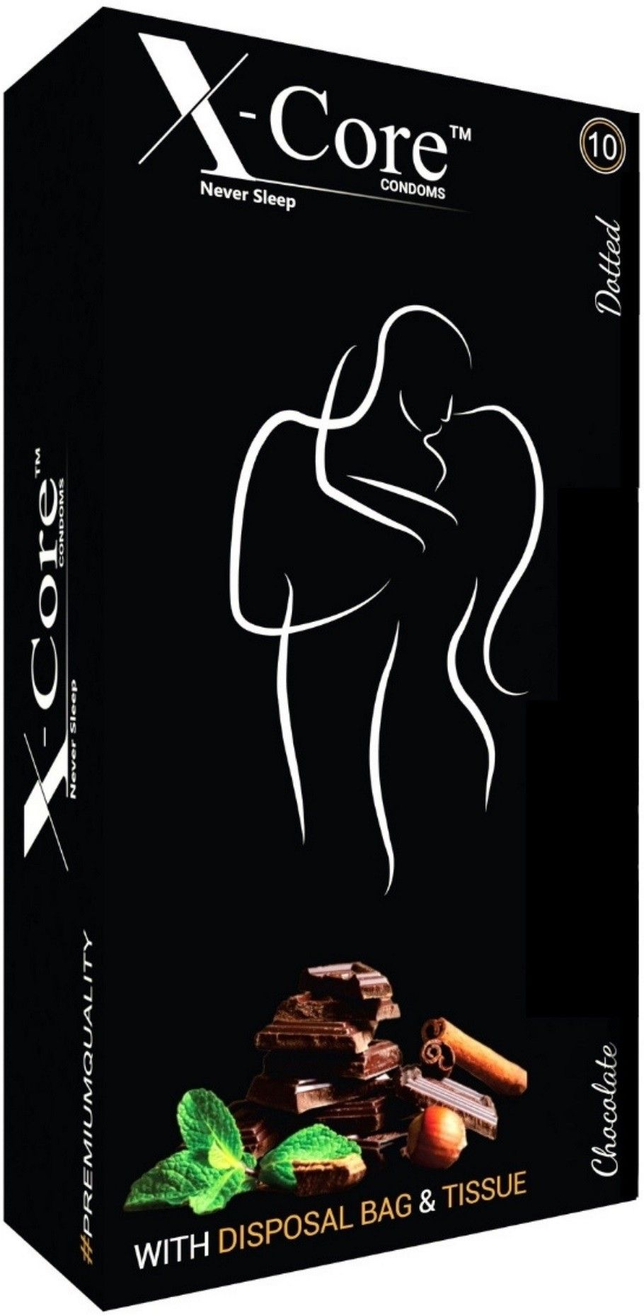 x-core dotted condoms-10 pcs chocolate flavored condoms, with 10 pcs. DISPO0SAL POUCHES & 10 pcs. TISSUE PAPERS, Free of chemicals like paraben, Flavors-(chocolate flavour) 10×1's box= 10 PCS. Condom (Set of 10, 1S) Condom (Set of 10, 1S)=10 Condom-picture-13