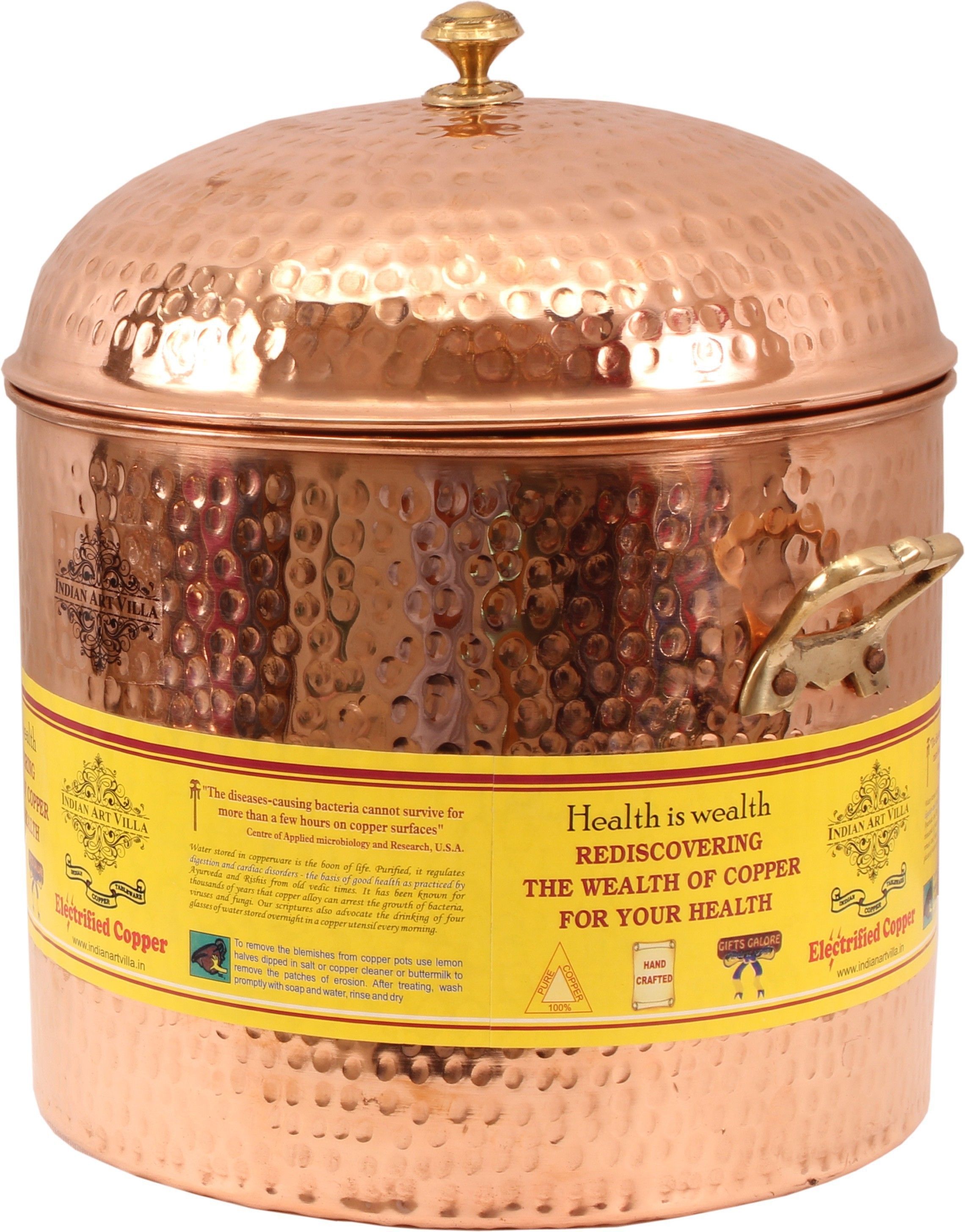 indianartvilla Copper Hammered Storage Box IAV-CC-2-132-6.3 6.3 L Drum-picture-36