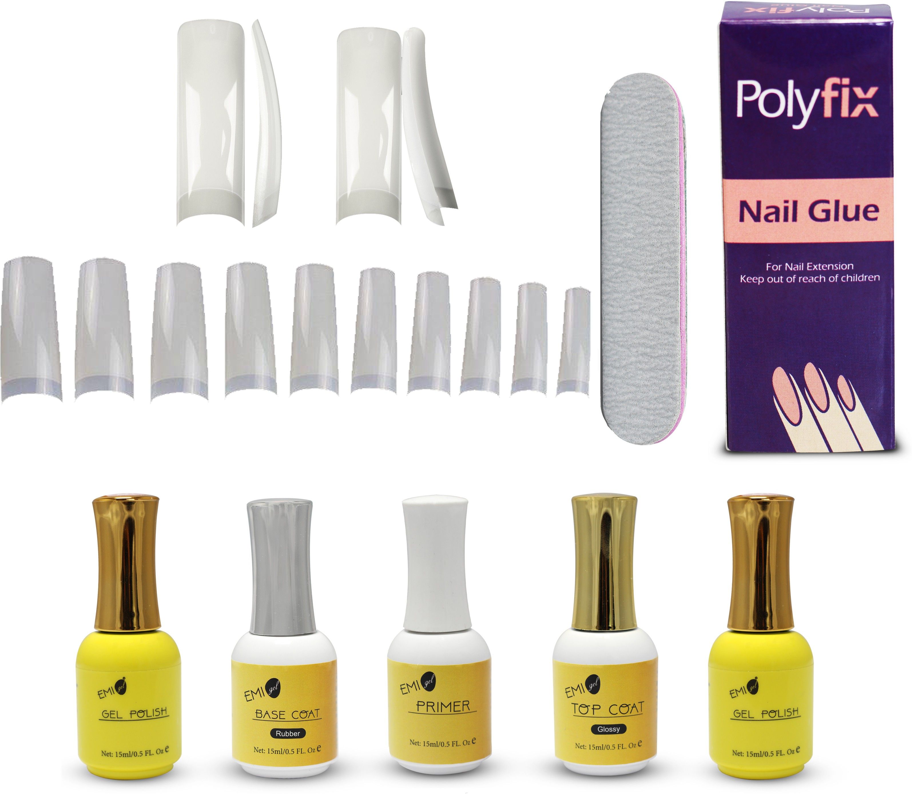 Nail Extension Kit for Beginner and Professional Combo Pack Top Coat, Base Coat, Primer, Nail Glue, 500pc Natural French Shape Natural Artificial Nail and Gel Polish-image-38