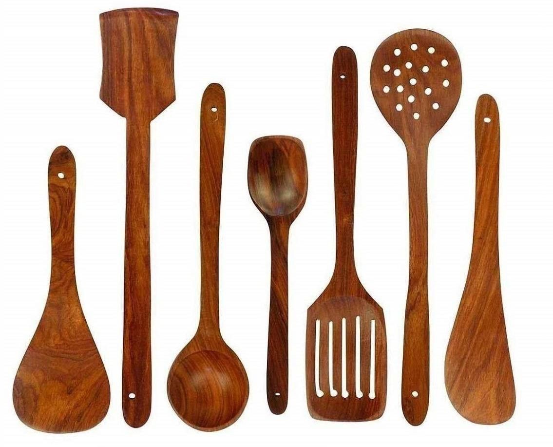 Wooden Cooking Spoons and Spatulas for Cooking Set of 7 pcs Wooden Cutlery Set-image-38