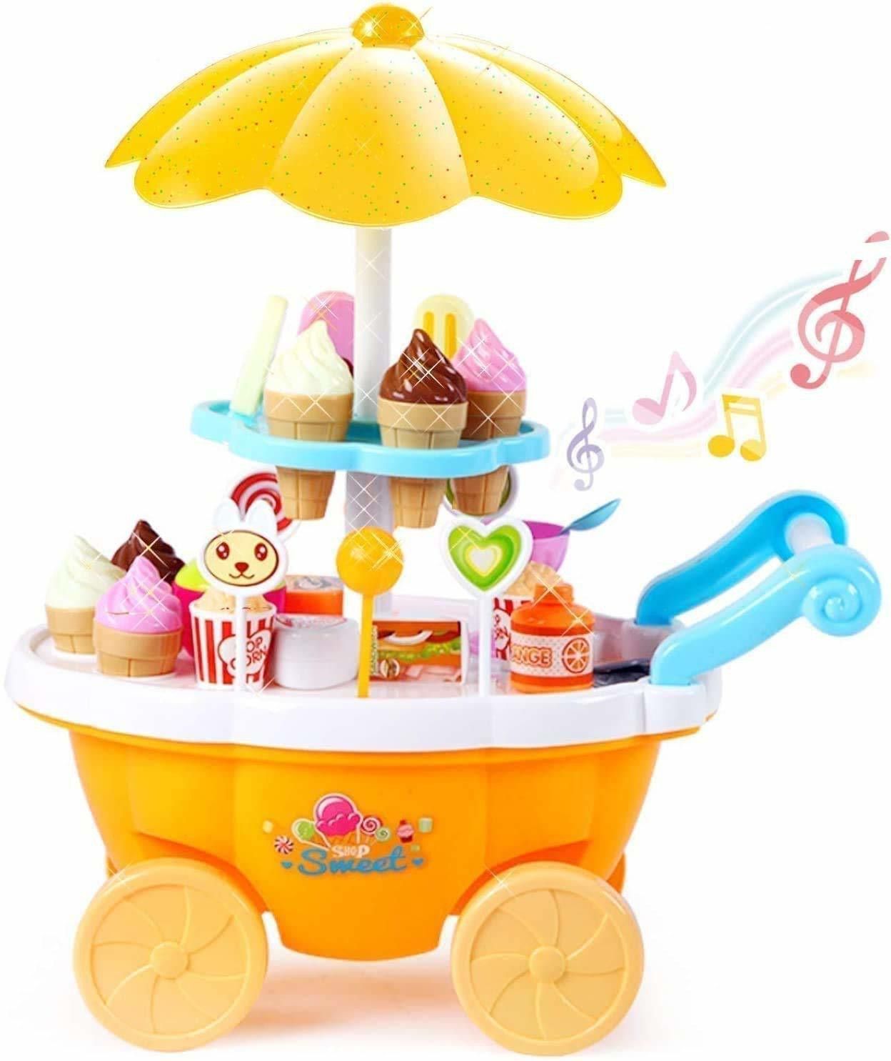 namanshu tex Ice Cream set toy, Kitchen Play Cart Kitchen Set Toy with Lights and Music, Small sweet shop Cart 39 Pcs toy for kids-picture-27