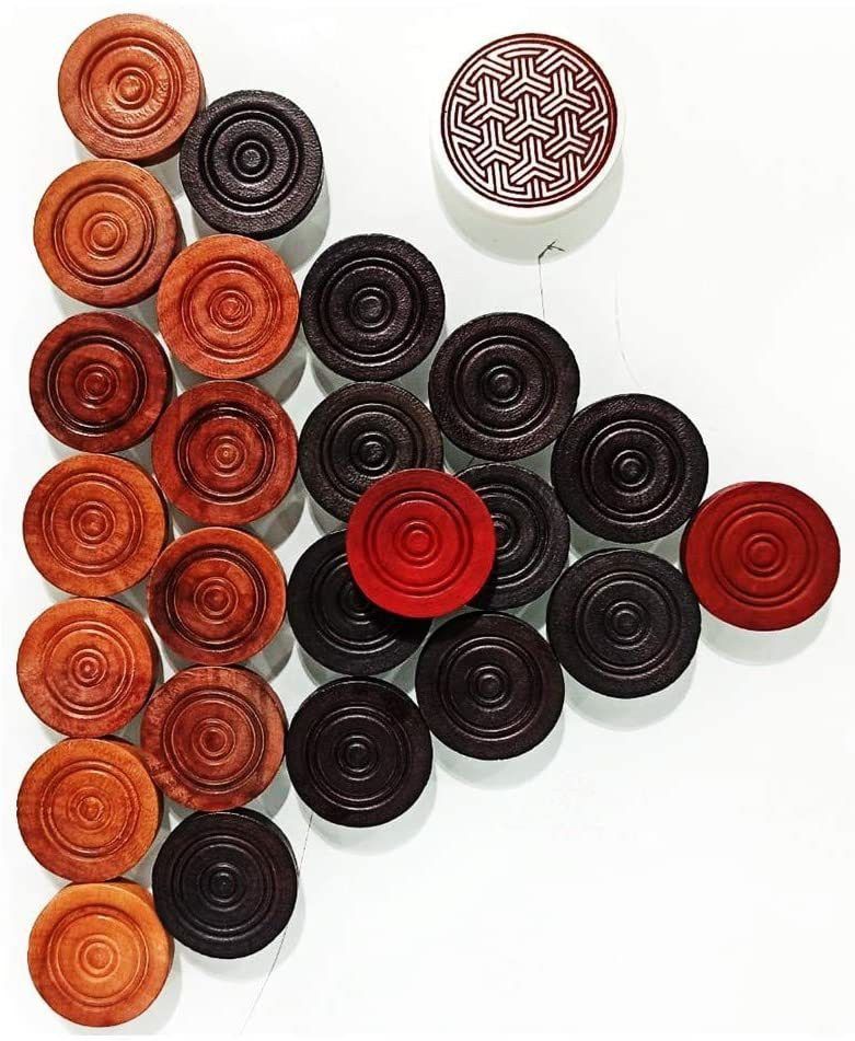 Wooden 24 Carrom Coins goti with 1 Powder & 1 Striker Carrom Pawns