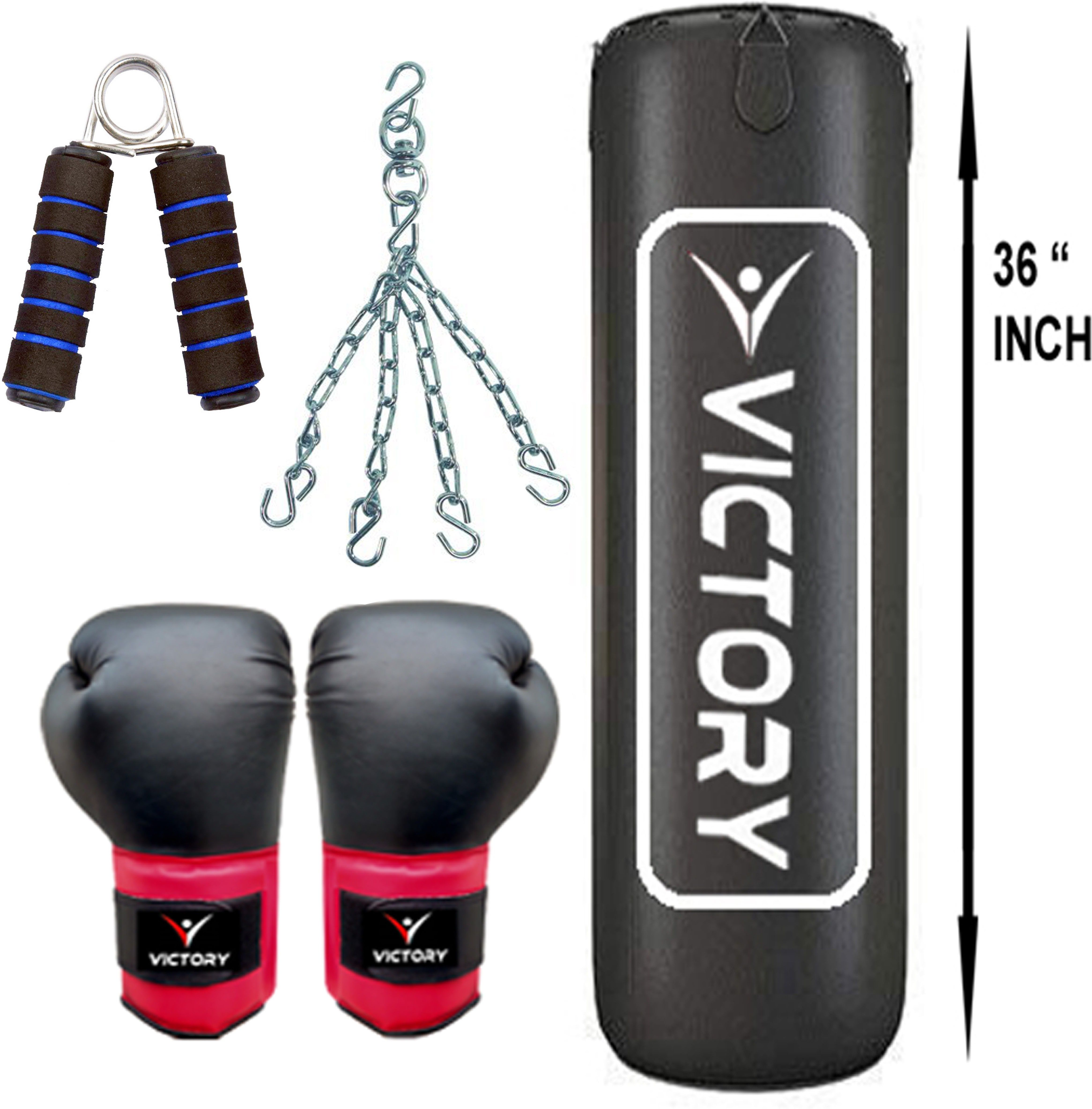 victory Unfilled Heavy Punching Bag with Boxing Glove and Hand Grip and Solid Hanging Chain , Synthetic Leather (3 Feet) Boxing Kit-picture-43