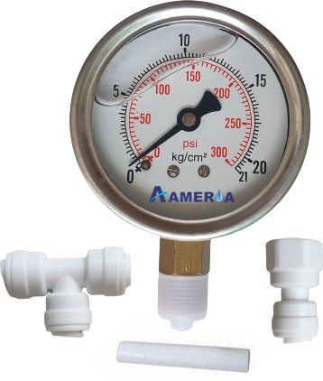 RO Water Purifier Pressure Gauge Dial Kit PSI Tester SS Body Oil Filled PSI Meter Water Pressure Gauge Meter for RO Booster Pump / Tire Pressure Gauge with 1/4" Bottom Connection (21kg / 0-300 Psi) Radius Gauge