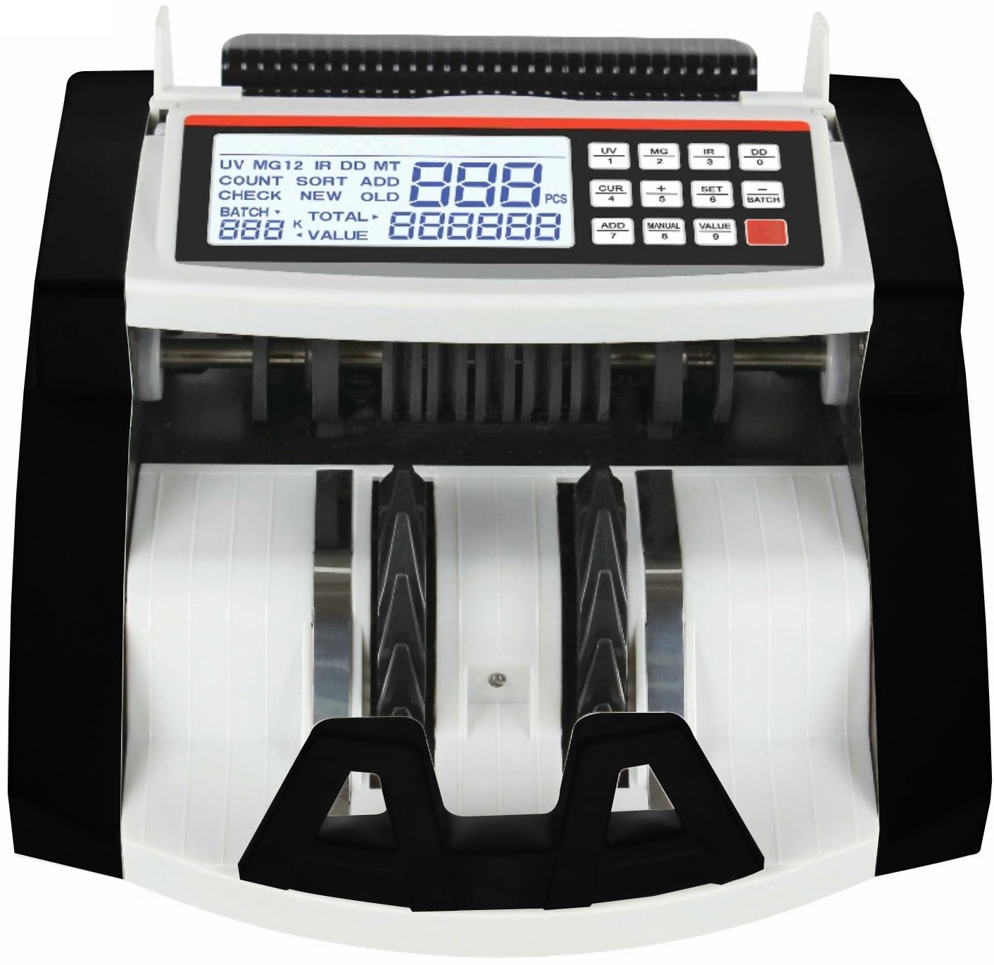 Drop2Kart Bank Grade Bill Counter - Counts All INR Notes, Big LCD Display with UV/MG/MT/IR Sensors, Fake-Note Alarm, LED External Display Note Counting Machine image 1