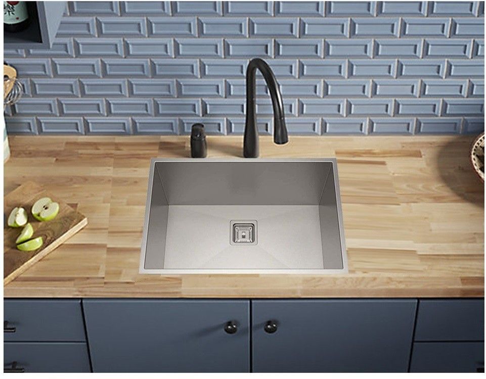 (24"X18"X10") 304 Grade Stainless Steel Matte Finish Single Bowl Hand Made Kitchen Sink With Waste Coupling And drain basket , Vessel Sink