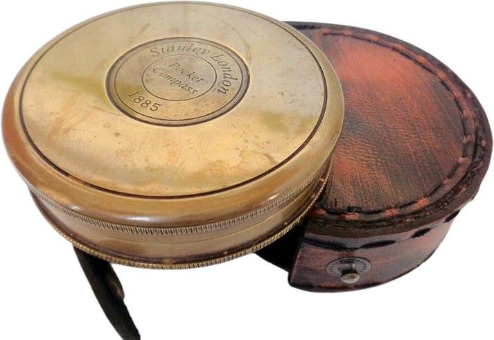 ascent india Poem Compass Stanley London Solid Brass 3 inch Round shape Compass Leather box Compass-picture-22