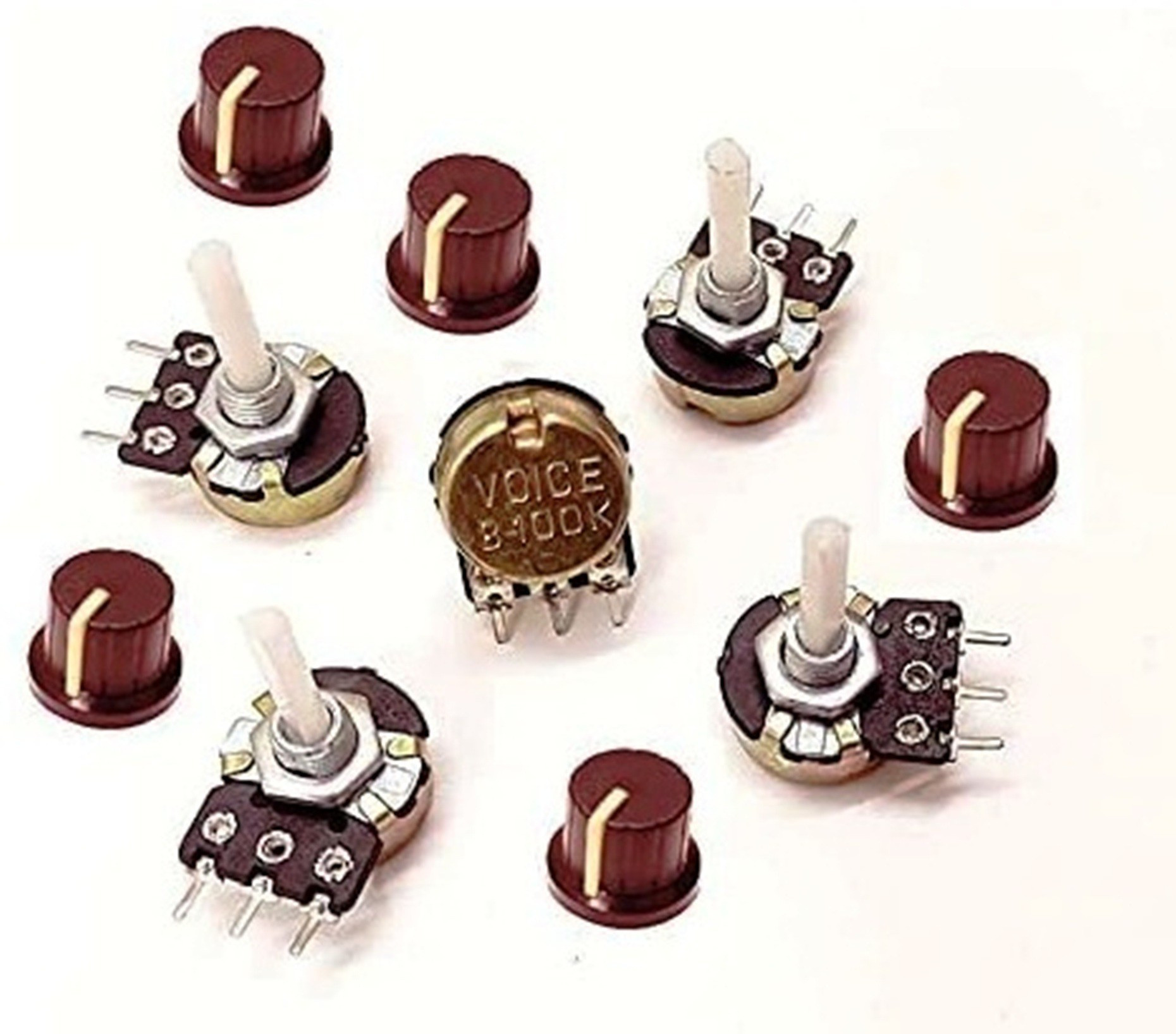 erhindia (Pack of 5) 100k Volume Control Variable Resistor Potentiometer 100k Controller for DIY and Amplifier Kits with Free Knobs Electronic Components Electronic Hobby Kit image 1
