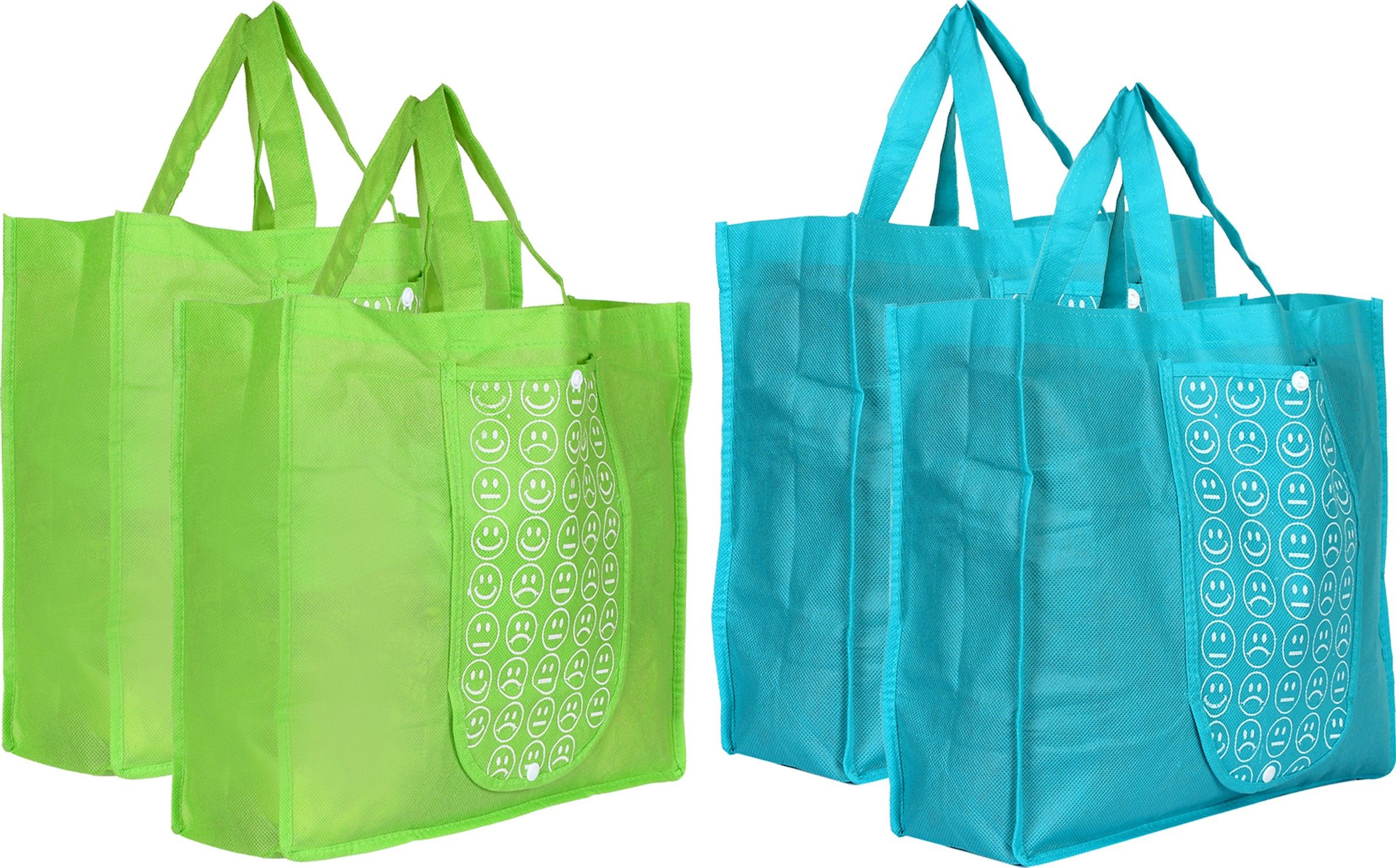 Shopping Grocery Bags Foldable, Washable Grocery Tote Bag with One Small Pocket, Eco-Friendly Purse Bag Fits in Pocket Waterproof & Lightweight (Set Of 4,Green & Blue) Pack of 4 Grocery Bags-image-4