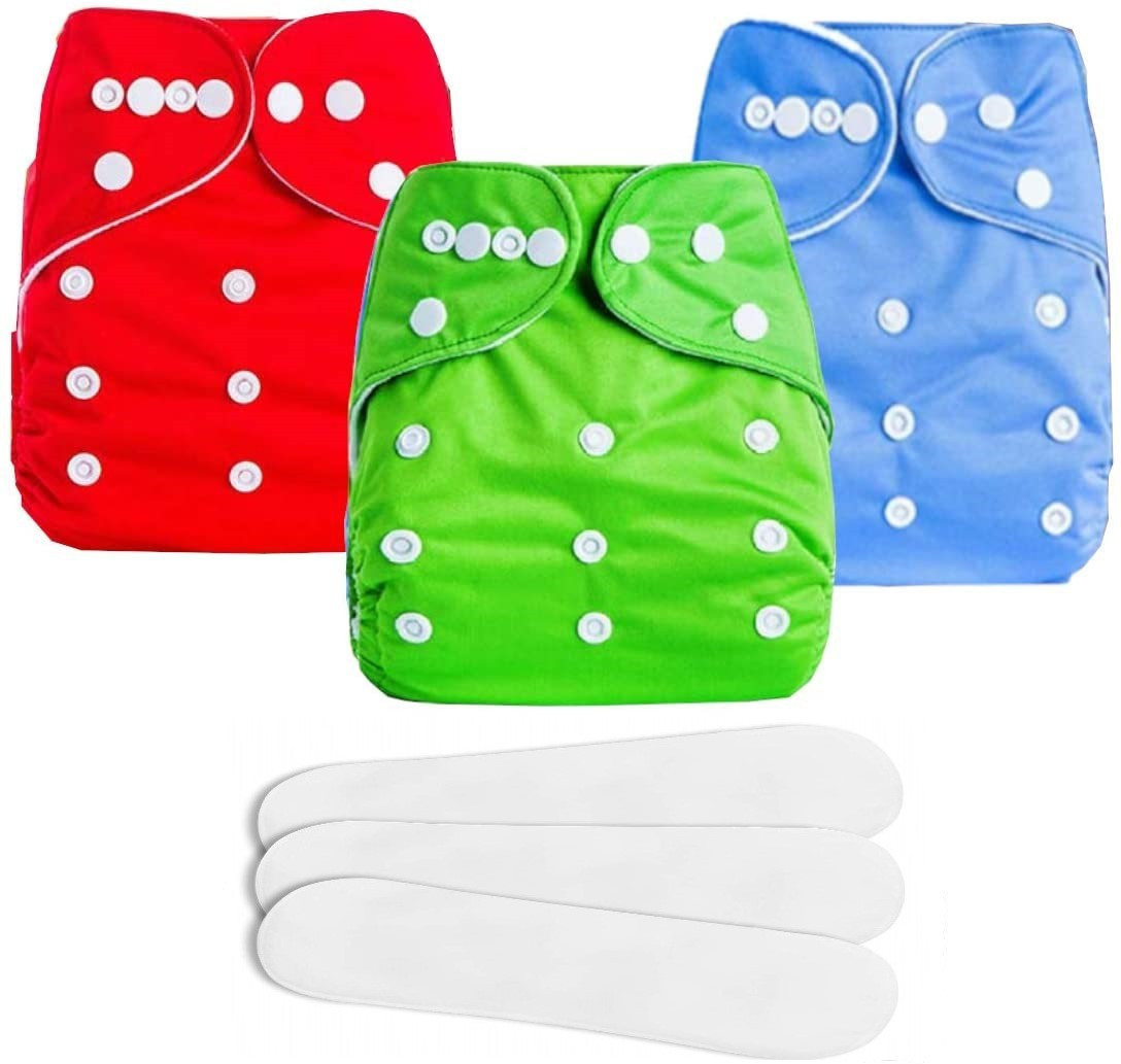 mom's pride Washable Baby Cloth Diaper Reusable, Adjustable Size, Waterproof, Pocket Nappie with Inserts (3 Diaper and 3 Insert Pad) image 1