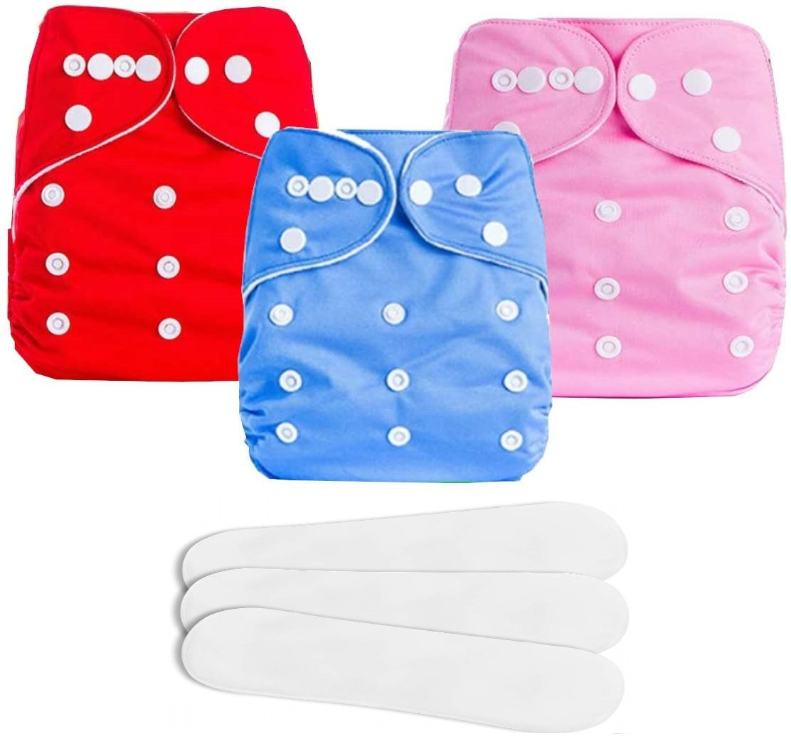 mom's pride Washable Baby Cloth Diaper Reusable, Adjustable Size, Waterproof, Pocket Nappie with Inserts (3 Diaper and 3 Insert Pad) image 1