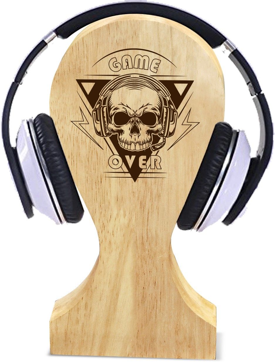 graphicalmela Wooden Headphone Stand for Desk, Game Over Design/Headphone Holder for Gaming, Home Office and Internal Calling Headphone Stand-image-9