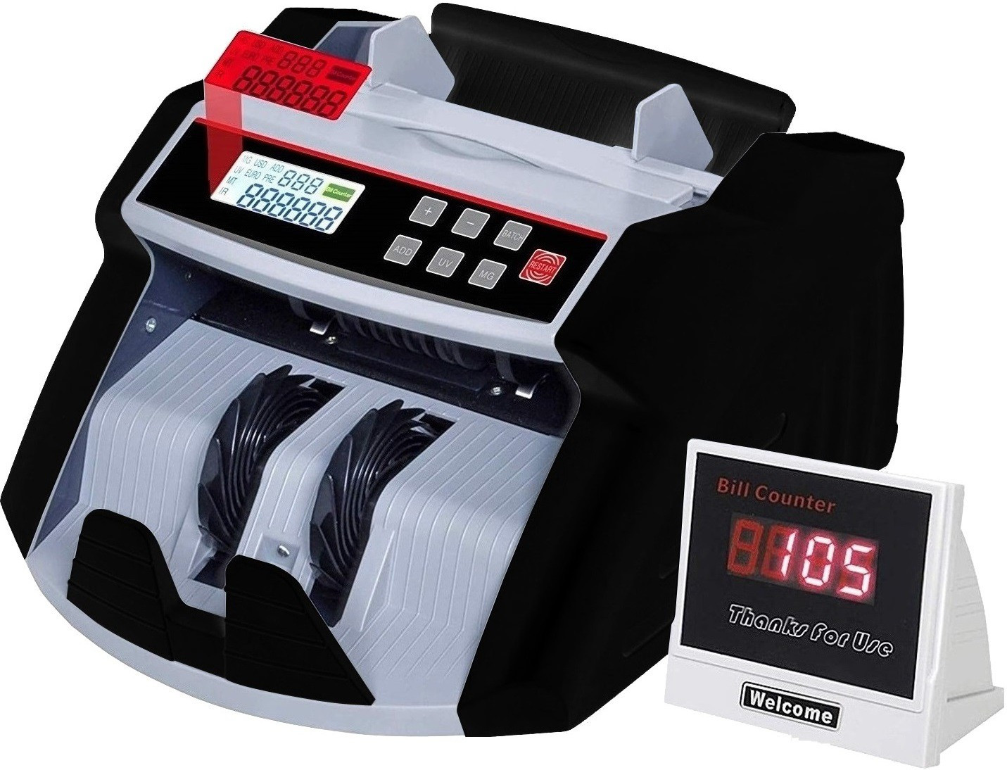 Drop2Kart Bill Counter with UV/MG/MT/IR Fake-Note Detection, Multiple Operation Modes, Dual Display - LCD+LED, After Sales Service Support Note Counting Machine image 1