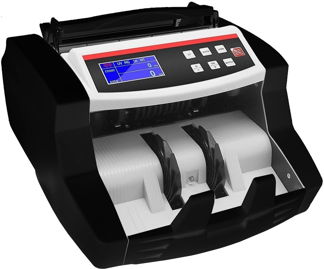 Drop2Kart Cash Counter - HeavyDuty Motor with UV/MG/MT/IR FakeNote Detection, LCD+LED Display, ADD+BATCH Modes, After Sales Service Support Note Counting Machine image 1