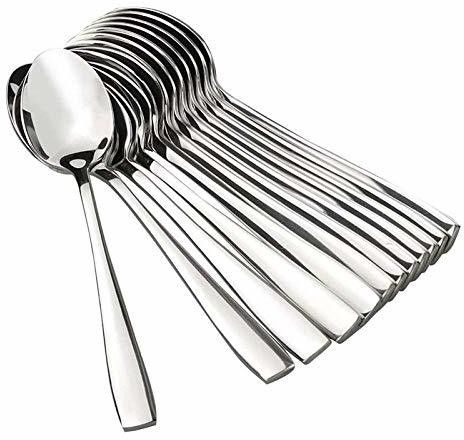 Stainless Steel Tea Spoons with Round Edge, Tableware, (Set of 12), Silver Stainless Steel Serving Spoon Set