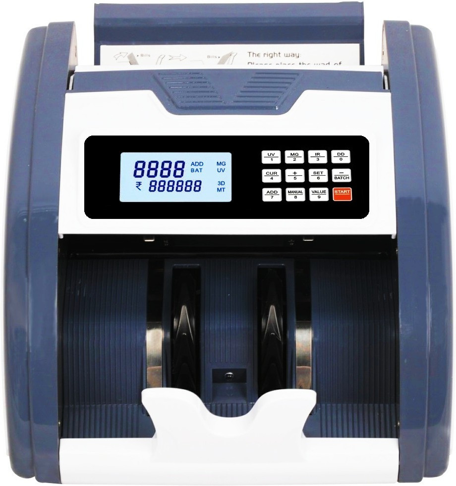 Drop2Kart Automatic Cash Counter with UV/MG/MT Sensors, All INR Currency Support, RBG LCD Display, ADD+BATCH Modes with Fake-Note Alarm Note Counting Machine image 1