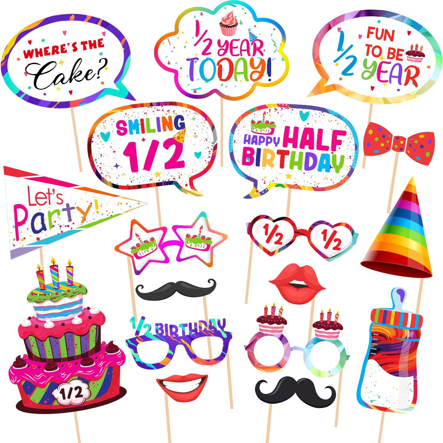 18 Piece Half Birthday Photoshoot Props/Half Birthday Props for Baby Girl/1/2 Birthday Decorations for Girls/Half Birthday Decorations for Baby Girl/Photo booth Props for Birthday Party/1/2 Birthday Props/Half Birthday Decoration Items/Six Month Props Photo Booth Board-image-43