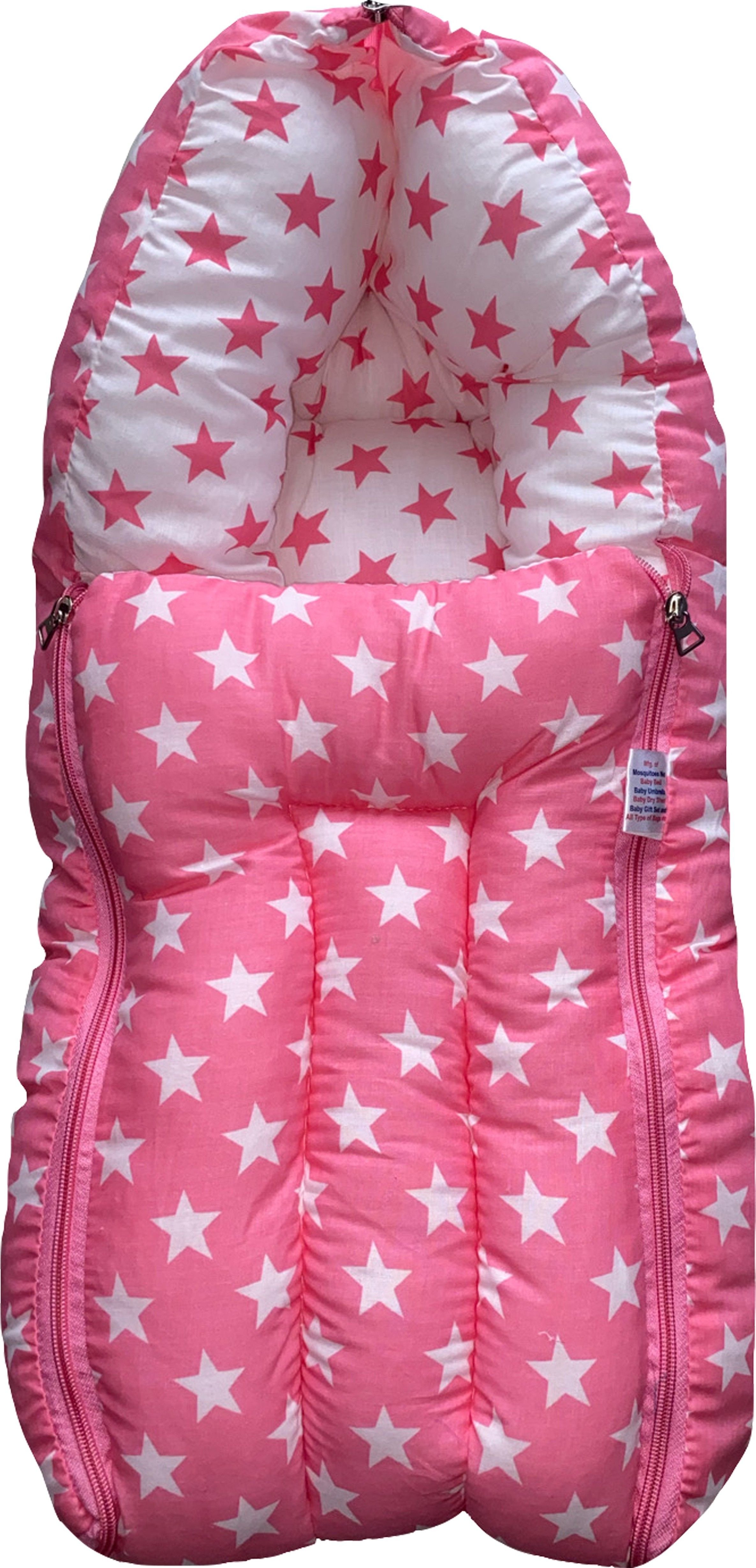 Kid’s Charm Milky Star 3 in 1 Baby's Cotton Bed Cum Carry Bed Printed Baby Sleeping Bag-Baby Bed-Infant Portable Bassinet-Nest for Co-Sleeping Unisex Baby Bedding for New Born 0-6 Months Old (Pink) 3 in 1 Carry Bed with Carry Bag Luxury Crib