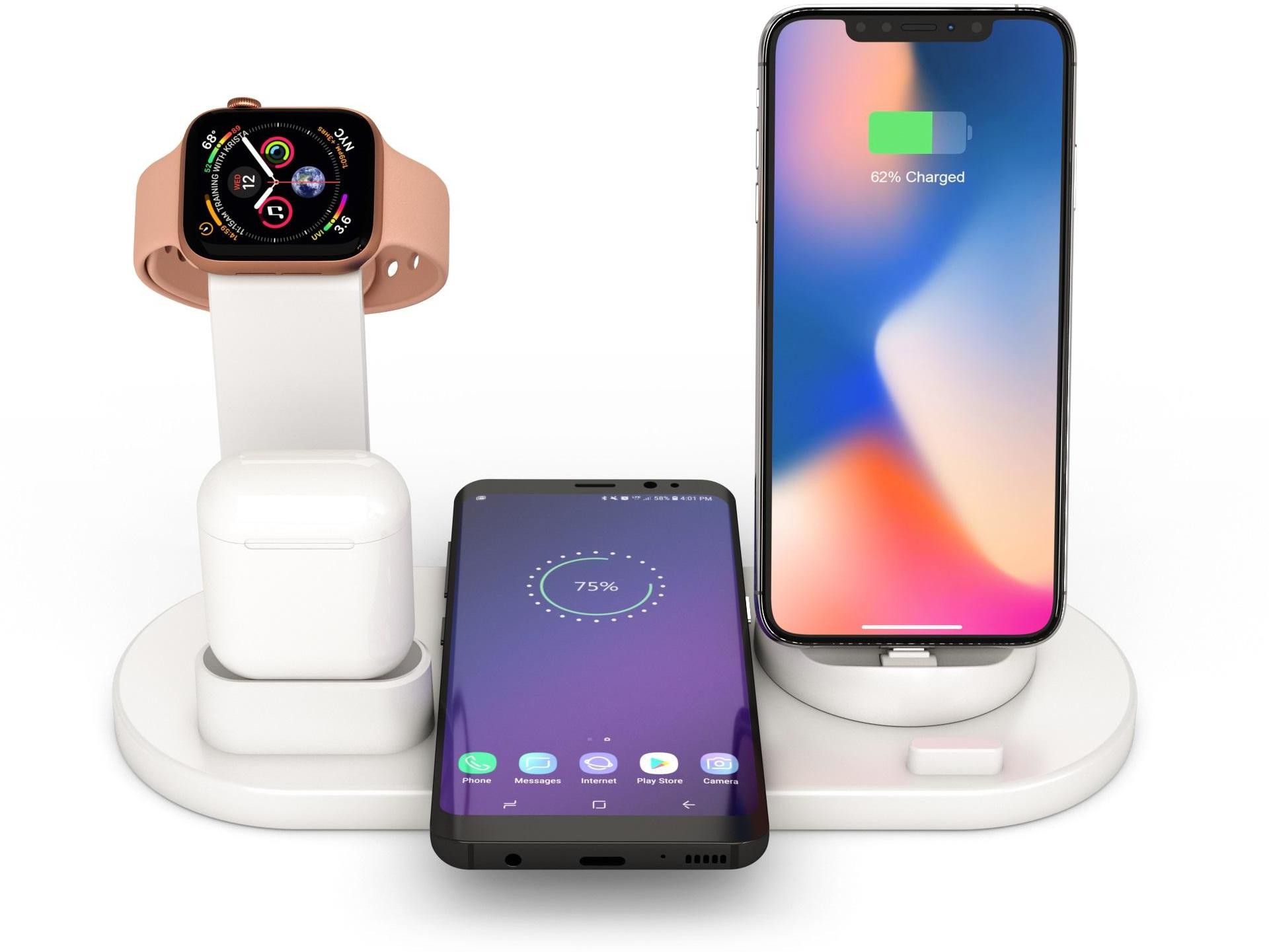 Litvibes Wireless Charging Station 4 in 1,Fast Wireless Charger 3A rotatable Stand Dock for Micro USB phones and Type-C phones, Multi-Function charging stand compatible for Iphones - BLACK Charging Pad-image-19