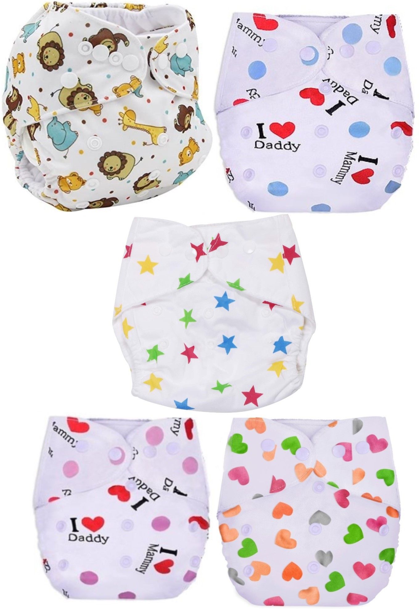Washable Baby Cloth Diaper Reusable, Adjustable Size, Waterproof, Pocket Cloth Diaper Nappie, Printed Button Diaper for Babies/Infants/Toddlers (5 Diapers)-image-4